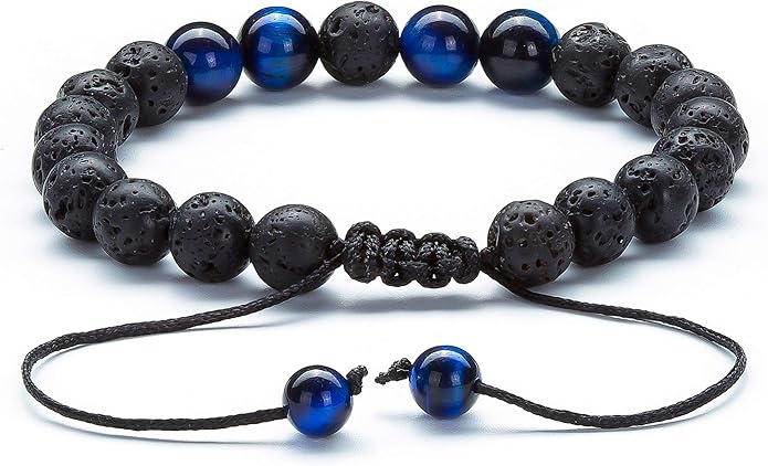 Hamoery Men Women 8mm Lava Rock Aromatherapy Anxiety Essential Oil Diffuser Bracelet Braided Rope Natural Stone Yoga Gifts Beads Bracelet Bangle-21017