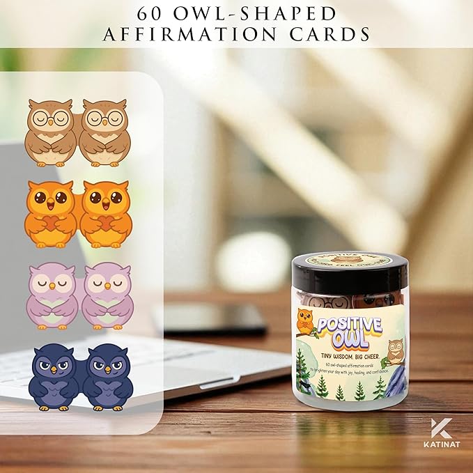 Positive Owl Jar, 60 Positive Affirmation Cards, Owls Relaxation Gifts, Coworker Gifts for Women, Great Gift for Boss, Teacher, Friends