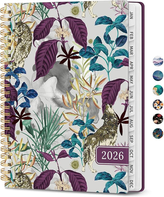 2026 Planner, Monthly and Weekly Calendar Planner for Women, January 2026 - December 2026, Hardcover Pretty 2026 Agenda Planner Book with Tabs, Spiral Bound, Perfect for School Office Home Supplies, 8.5" x 11" - Jungle