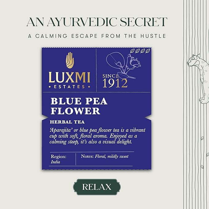 Luxmi Estates Butterfly Pea Flower Organic Blue Pea Flower Tea (50 Tea Bags) Caffeine Free Tea Bags For Relaxing, Calming, and Stress Relief, With Certified Herbal Tea