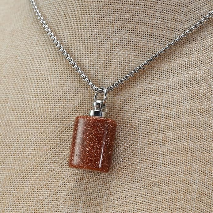 2PCS Natural Stone Perfume Bottle Pendant Necklace Rose Quartz Agate Link Chain Healing Crystals Stone Charms Necklaces For Women