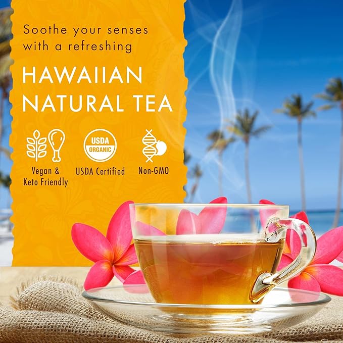 Hawaiian Natural Organic Tropical Fruit Tea Sampler - Green, Black, White Tropical Fruit Tea Blends, Gift Box Set For Special Occasions - 48 Bags