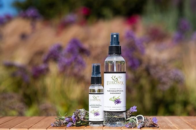 EuroSpa Aromatics Pure Eucalyptus Oil ShowerMist and Steam Room Spray, All-Natural Premium Aromatherapy Essential Oils - Lavender Infused, 8oz, 2 Pack