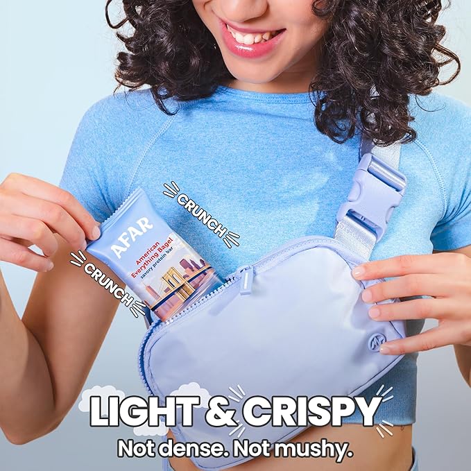 Afar Savory Protein Bars – Low Sugar, High Protein – Healthy Snacks for Adults – Meal Replacement Bar – Rice Crispy Texture – Vegan, Gluten Free (8 Bars, American Everything Bagel)