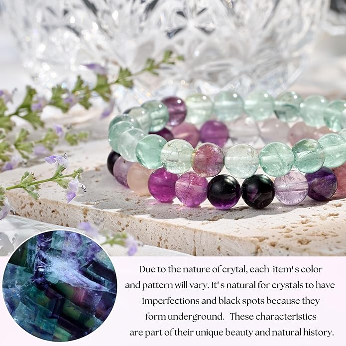 Bivei Natural Gemstone Semi Precious Healing Crystals Handmade Stretchy Round Beads Bracelet, Enhance Positive Energy