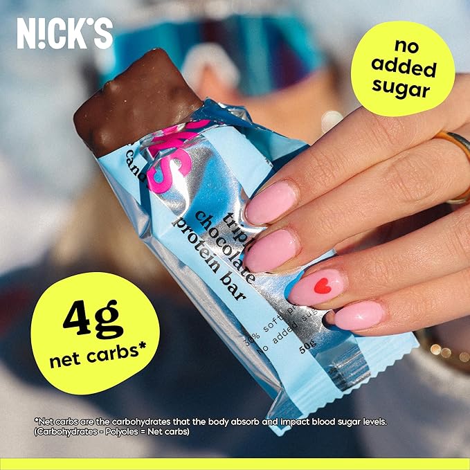 Nick’s Triple Chocolate Protein Bars – 12-Count Box | High Protein, Low Calories, Low Carbs, Keto Friendly, No Added Sugar