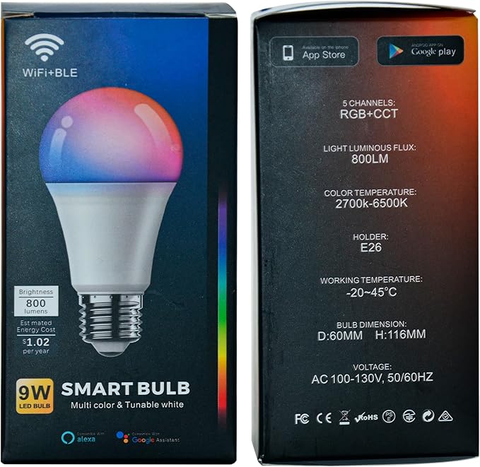 cozoo Bluetooth/WiFi RGB & USB Bedside Table Lamp with 2 USB Charging Ports and 2 Outlets Power Strip, LED Light Bulb Dimmable, Music Sync RGB Color Changing Light for Party Home/Bedroom/Living Room