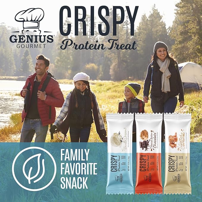 Genius Gourmet Crispy Protein Treat, Vanilla Dream, Keto Snack, Low Carb, Low Sugar & Gluten Free, Protein Snacks for Adults, 10G of Whey Protein per Protein Bar, 5 Net Carbs, On The Go Snack, 10 CT
