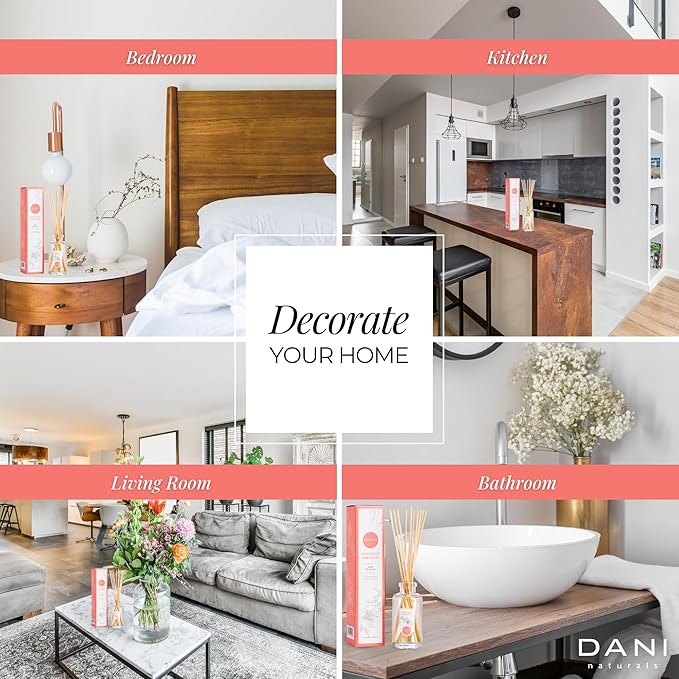 DANI Naturals Reed Diffuser Set - Tropical Coconut Hibiscus Scent - Aromatherapy Essential Oils - Alcohol-Free, Non-Toxic, Eco-Friendly - 10 Sticks - 3.5 oz