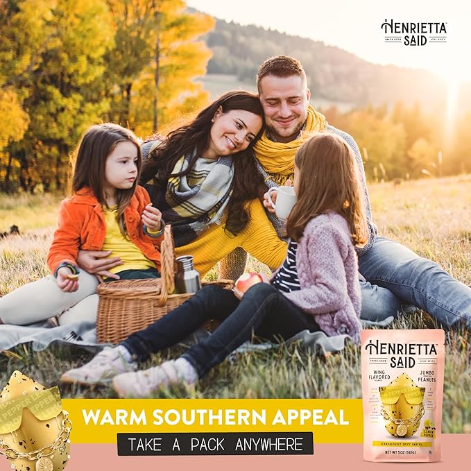 Henrietta Said Wing-Flavored Peanuts - Truly Good Foods Snacking Nuts - Bold Flavors - Savory & Spicy - Jumbo Flavored Peanuts - Protein Packed Vegan Snack - 4 (5-oz) Packs - Lemon Pepper