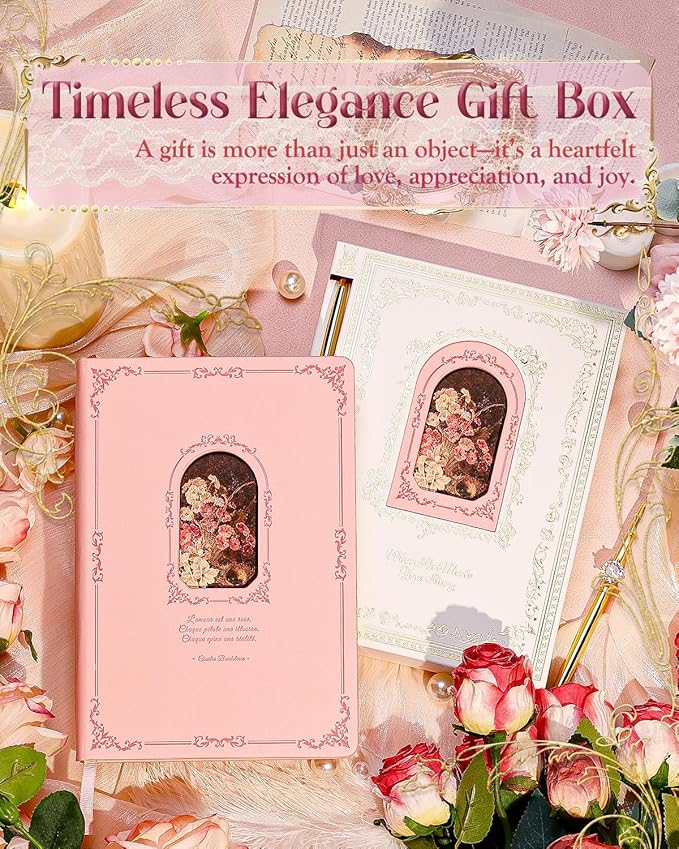 Thick Journal for Women & Girls, 360 Pages A5 Writing Journaling Notebook with Paintings, Women Journal for Writing, Vintage Journal with Gift Box & Pen for Girls Gift Ideas (Candy Pink)