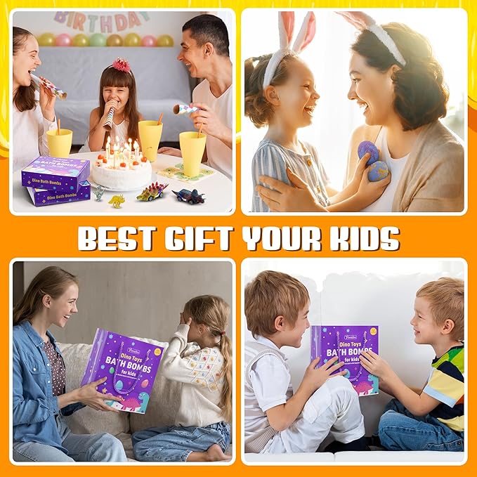 Bath Bombs for Kids with Surprise Toys Inside - 20 Dinosaur Bath Bombs Easter Eggs Gifts, Bubble Bath Fizzers, Kids Bubble Bath with 24pcs Dinosaur Puzzles and 2pcs Car, Boys Easter Basket Stuffers