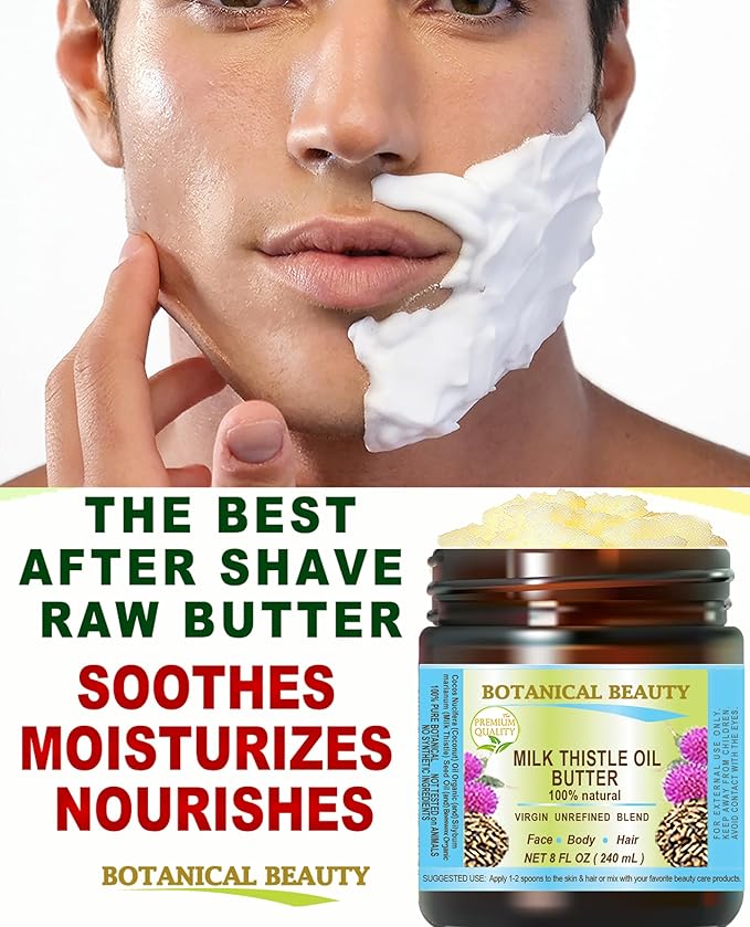 Botanical Beauty MILK THISTLE OIL BUTTER Silybum marianum 100% Natural for FACE, SKIN, BODY, HAIR, NAILS, Foot Care. Foot Oil butter, Skin Moisturizer (4 Fl Oz)