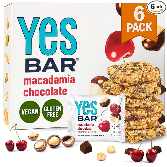 The YES Bar YES Bar – Macadamia Chocolate – Plant Based Protein, Decadent Snack Bar – Vegan, Paleo, Gluten Free, Dairy Free, Low Sugar, Healthy Snack, Breakfast, Low Carb, Keto Friendly (Pack of 6)