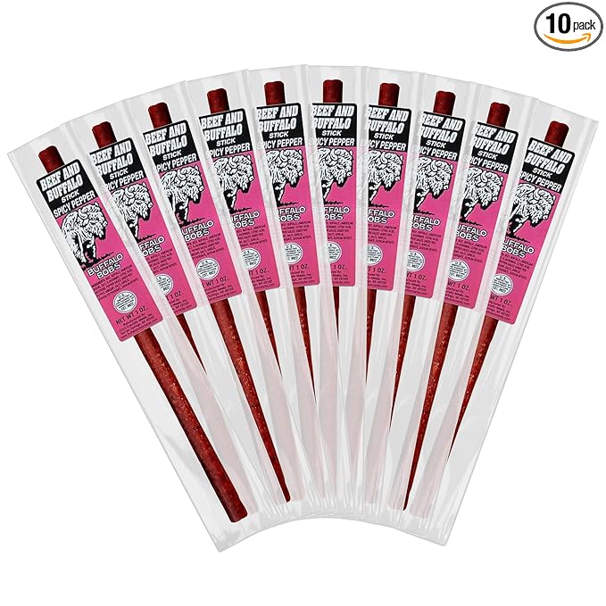 Buffalo Bob's Wild Game Meat Snack Stick - Buffalo Spicy Pepper Stick 10 Pack