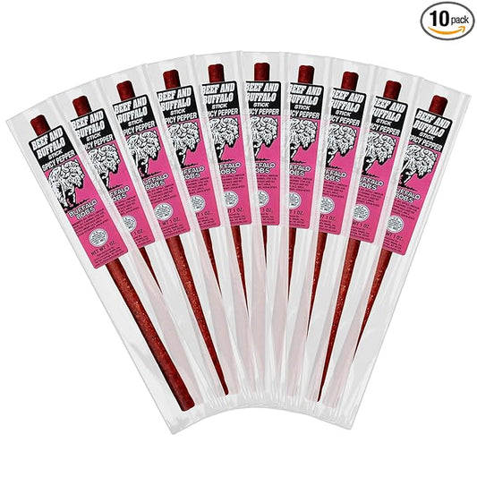 Buffalo Bob's Wild Game Meat Snack Stick - Buffalo Spicy Pepper Stick 10 Pack