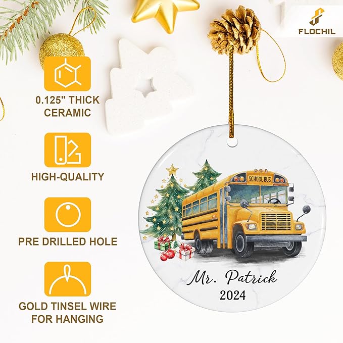 FLOCHIL Personalized School Bus Driver Christmas Ornaments, Custom Ornaments School Bus Driver with Name, Gifts for Christmas