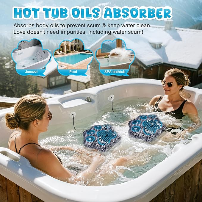 Hot-Tub-Scum-Absorber Paw Spa-Sponge-Oil-Absorbing-Sponge Reusable-Scum-Bug-Hot-Tub-Floating-Sponge-Remover Skimmer-Songe-Absorber Keep Water Cleaner Hot-Tub-Accessories Swimming Pool 2-Pack