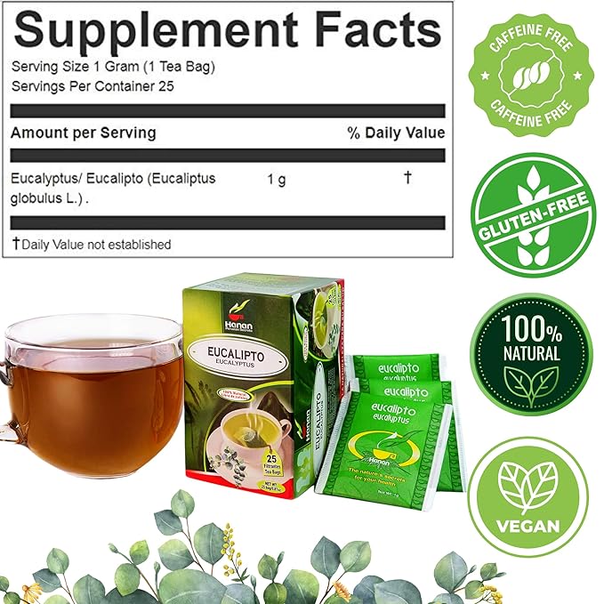 Hanan Premium Eucalyptus Tea - 100% Natural Eucalipto Hojas Naturales for Tea, Herbal Remedies and Aromatherapy - Dried Eucalyptus Leaves - Fresh Fragrant Floral Taste