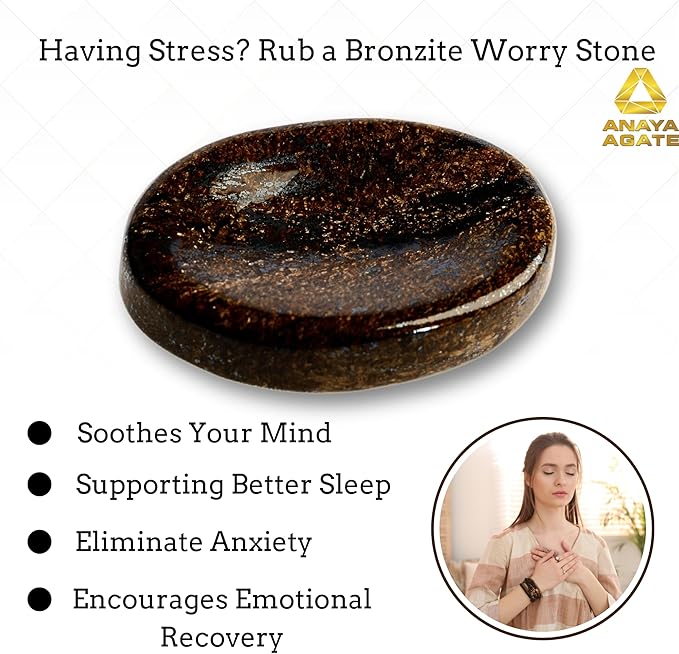 Bronzite Worry Stones – Crystal Thumb Worry Stone for Anguish, Stress – Relaxing & Soothing Balance Stones for Meditation, Relief – Healing Stones & Crystals for Men, Women