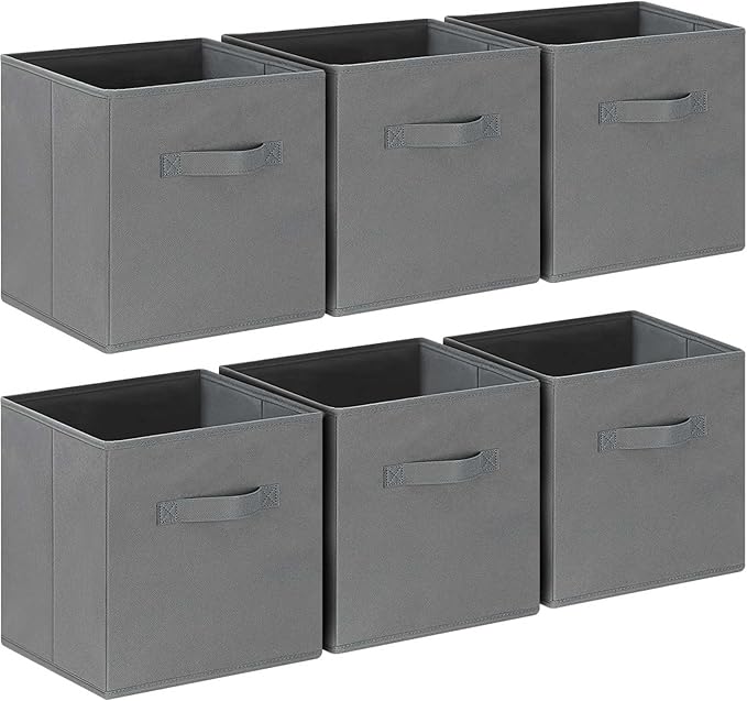 GhvyenntteS Storage Cubes, 11 Inch Cube Storage Bins with Dual Handles, Collapsible Fabric Storage Bins for Shelves, Storage Baskets for Organizing Clothes, Bedding, Toys, Books (6 Pack, Gray)