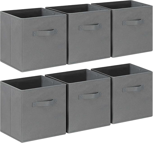 GhvyenntteS Storage Cubes, 11 Inch Cube Storage Bins with Dual Handles, Collapsible Fabric Storage Bins for Shelves, Storage Baskets for Organizing Clothes, Bedding, Toys, Books (6 Pack, Gray)