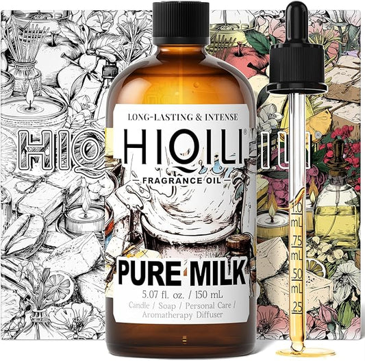 HIQILI Pure Milk Fragrance Oil for Home Diffuser, Ideal for Making Soap, Candles, Sugar Scrub, Skin & Body, Pet Safe - 5.07 Fl Oz
