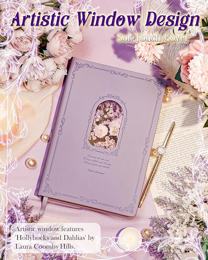 Thick Journal for Women & Girls, 360 Pages A5 Writing Journaling Notebook with Paintings, Women Journal for Writing, Vintage Journal with Gift Box & Pen for Girls Gift Ideas (Lavender Purple)