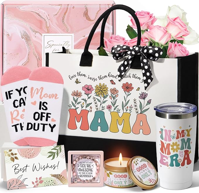 Gifts for Mom Christmas Gifts from Daughter Son kids, Best Birthday Gift Basket for Mom Women Mother-in-Law Mama Mothers Day, Unique Gift for Mothers Wife from Husband with Canvas Tote Bag Tumbler
