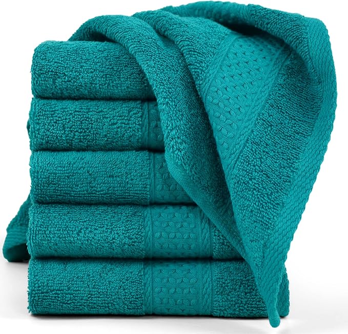 Cleanbear Wash Cloths Turquoise Washcloths for Face and Body Ultra Soft Washcloth for Sensitive Skins 6 Pack 13 by 13 Inches