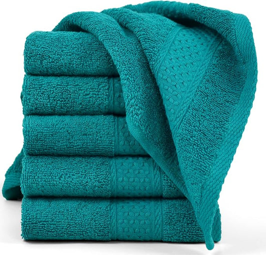 Cleanbear Wash Cloths Turquoise Washcloths for Face and Body Ultra Soft Washcloth for Sensitive Skins 6 Pack 13 by 13 Inches