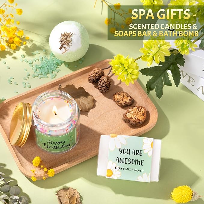 Birthday Gifts for Women, 12pcs Happy Birthday Gift Basket for Women Unique Gifts Set Ideas Relaxing Birthday Box w/ Blanket for Her Mom Best Friends Female Sister Coworker Her Friendship