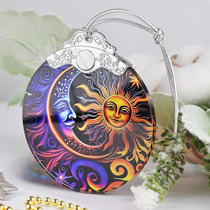 Christmas Ornament, 2025 Ornaments for Christmas Tree, Stained Glass Hanging Ornament, Holiday Ornaments, Unique Gift Idea - Moon Sun