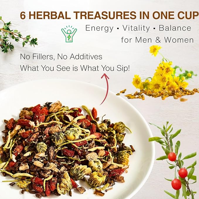 Chrysanthemum Cassia Seed Tea Bags - 6g × 30 Bags, VitalForest Liver Detox Herbal Tea with Burdock Root, Goji Berries, Osmanthus, Honeysuckle – Goji Berry Chrysanthemum Tea for Liver & Kidney Health