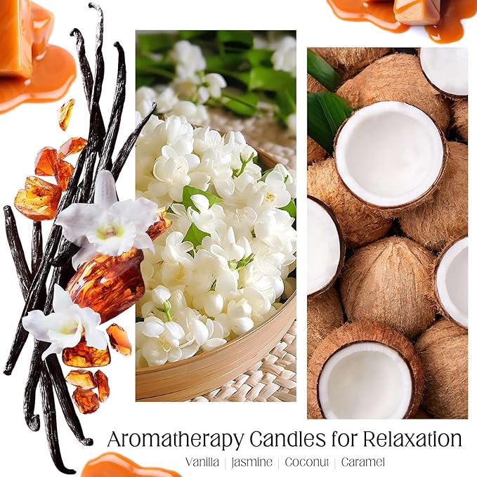 KOTKAS Coconut Vanilla Scented Candles - 8oz Natural Scented Soy Candles Non Toxic Aromatherapy Candles for Home Scented Candles Gifts for Women Bath Relaxing Calming Soothing Relaxation Stress Relief