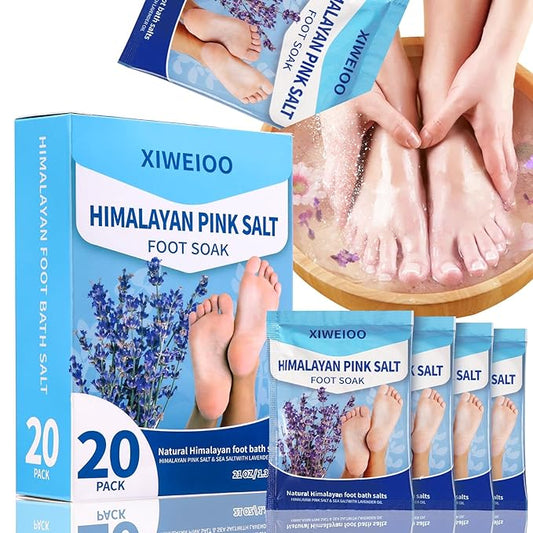 20 Pack Himalayan Pink Salt Feet Soak lavender foot soaking Pedicure kit Supplies for Foot Spa Foot Soak Salts with Epsom Salt for Soaking Lavender Pedicure kit Callus Remover