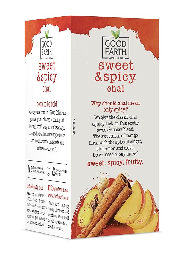 Good Earth Sweet & Spicy, Chai Black Tea, 18 Tea Bags (Pack of 6)