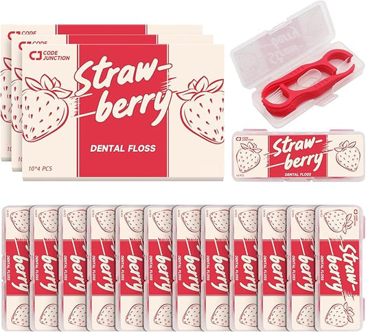 Travel Floss Picks, Strawberry Flavor, Dental Floss for Adults, 120 Count (3 x 40 Packs)