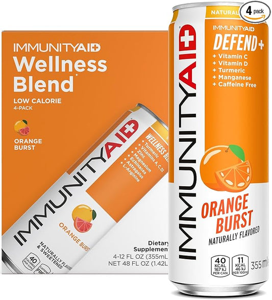 IMMUNITYAID Wellness Blend, With Echinacea, Zinc, Astragalus and Vitamin C, Only 45 Calories, 100% Clean, Vegan and Gluten-Free, No Artificial Flavors, Sodium or Caffeine, 12 Fl Oz (Pack of 4)