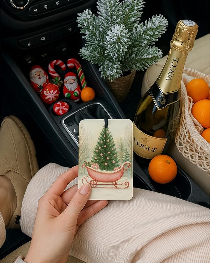 Red and Green Christmas Berry Car Air Freshener 4 Pcs, Red Bow Holly Matchbox Village Xmas Tree Hanging Air Freshener for Cars Closet Drawer Books, Girly Car Accessories Mirror Decor for Women