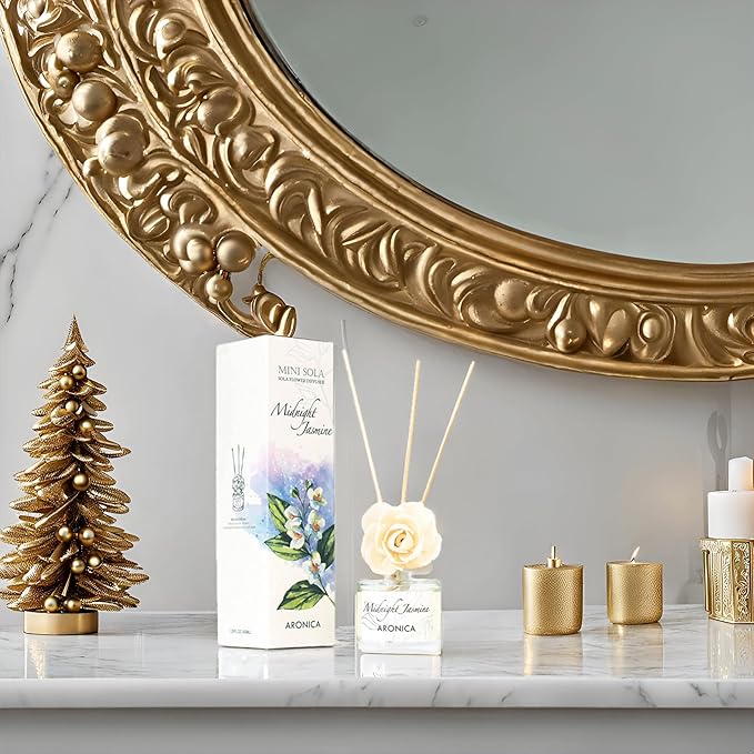 Aronica Mini Sola Flower Diffuser, 40 ml – Midnight Jasmine Scent • Natural Oils • Decorative Home & Gift Diffuser for Small Rooms, Bathroom & Office