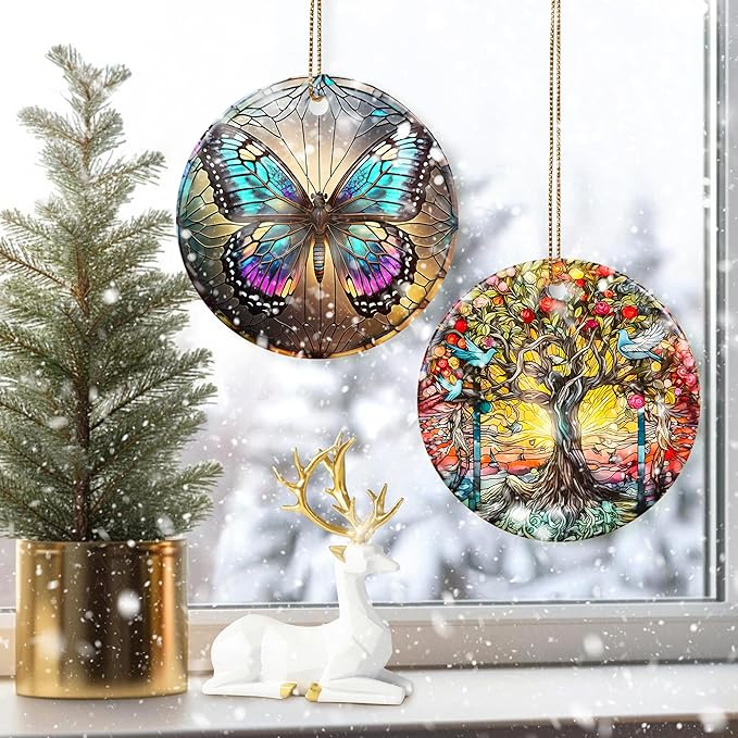 Colorful Ceramic Butterfly Christmas Ornament for Tree, Holiday Decor, Butterfly Lovers Gifts, Christmas Ornament Gift Ideas