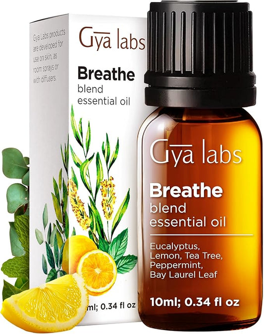 Gya Labs Breathe Essential Oil Blends - 100% Pure Natural Breathe Easy Essential Oils from Eucalyptus, Peppermint and More for Humidifier Cleaner (0.34 Fl Oz)