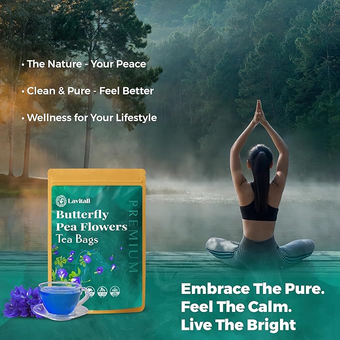 Lavitali, Butterfly Pea Flower Tea | 60 bags, 100% Pure Herbal Tea | Caffeine-Free, Antioxidant-Rich, Eco-Friendly Filter Bag | Daily Natural Botanical, Hot or Iced Floral Infusion