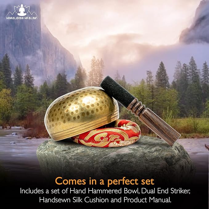 Tibetan Singing Bowls Set~ Meditation Sound Bowl hand Hammered in Nepal For Yoga, Meditation, Mindfulness, Healing & Chakra balancing~ (3.5 inch)