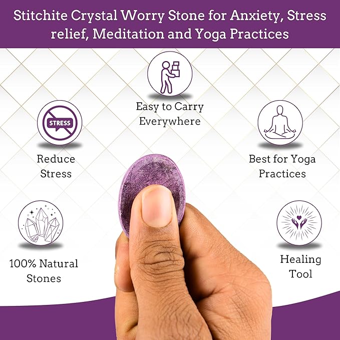 Stichtite Worry Stones – Crystal Thumb Worry Stone for Anguish, Stress – Relaxing and Soothing Balance Stones for Meditation, Stress Relief – Healing Stones and Crystals for Men and Women
