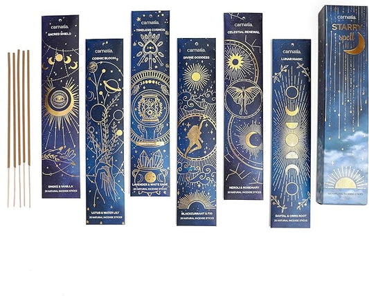 Carnatia Starry Spell Incense Sticks – Set of 6 Mystical Scents, 120 Premium Sticks for Creativity, Focus, Manifestation & Meditation | Natural, Slow-Burning for Spiritual Rituals & Self-Care!