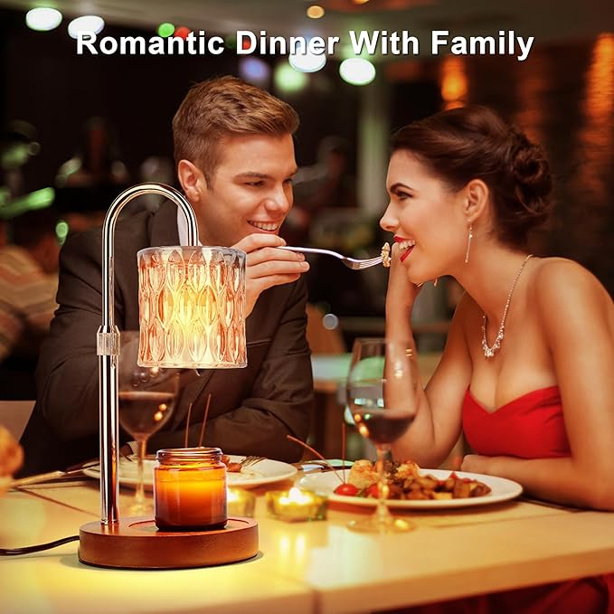Candle Warmer Lamp with Timer, Dimmable Candle Warmer Lamp, Adjustable Height Candle Lamp, Electric Candle Lamp Warmer with 2 Bulbs, Candle Warmer Lamp for Home Bedroom Decor (Wooden Base)