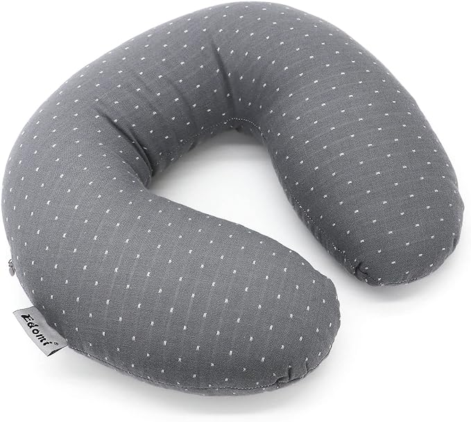 Buckwheat U-Shaped Neck Pillow Adjustable Buckwheat Hull Pillow with Pillowcase, Neck Support and Shoulder Relax Cervical Pillow (12x12 inch, Grey)