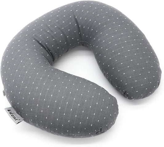 Buckwheat U-Shaped Neck Pillow Adjustable Buckwheat Hull Pillow with Pillowcase, Neck Support and Shoulder Relax Cervical Pillow (12x12 inch, Grey)